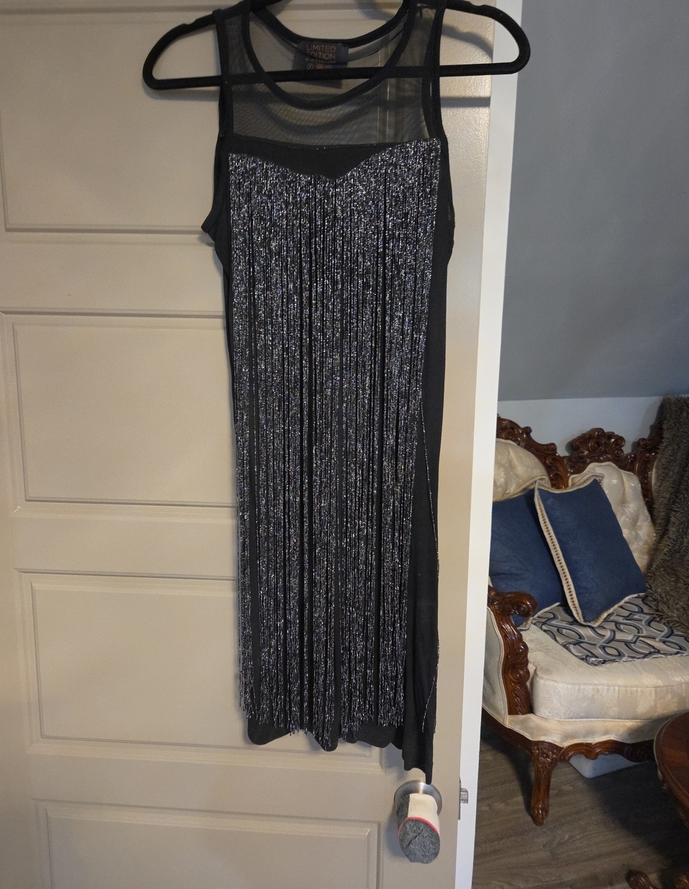 Atmosphere Black Midi Skirt with Silver Metallic Fringe